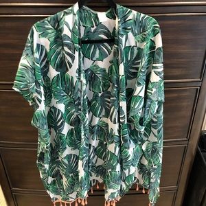 Tropical banana leaf print kimono / coverup